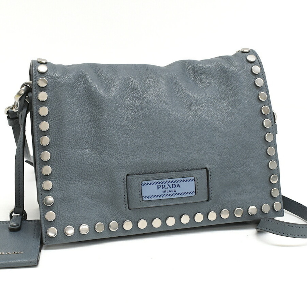Prada Etiquet Crossbody Shoulder Bag GLACE CALF Leather Blue Grey